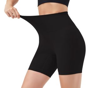 Women's High Waist Biker Shorts Tummy Control Pants Athletic Leggings Spandex Booty Shorts with 6.3In Inseam No Front Seam for Workout Yoga Running Vo (Color: Black, size: L)