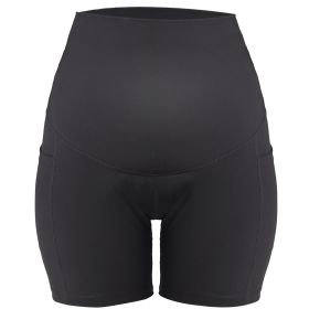 Women Maternity Shorts Seamless Pregnancy Underwear Shapewear Fitness Yoga Running Shorts High Waist Over The Belly Pants with Two Side Pockets (Color: Black, size: large)