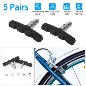 5 Pairs V Bike Brake Pads Road Mountain Bicycle V-Brake Blocks Set 70mm Non-Slip V Bicycle Stop Caliper (Option: Black)