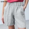 Cotton Linen Solid Shorts Female Elastic Waist Knee-length Pocket Short Women 2021 Summer Fashion Thin Soft Women's Homewear