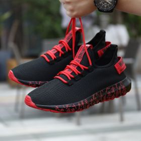 New Women Fashion Running Sneakers Platform Solid Color Flats Ladies Shoes Casual Breathable Wedge Heel Women Walking Sneaker (Color: G183-Black red, Shoe Size: 42)