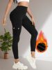 Sports high waisted and hip lifting yoga pants, button pockets, sports leggings, tight fitting slimming and warm work pants for women