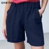 Cotton Linen Solid Shorts Female Elastic Waist Knee-length Pocket Short Women 2021 Summer Fashion Thin Soft Women's Homewear