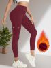 Sports high waisted and hip lifting yoga pants, button pockets, sports leggings, tight fitting slimming and warm work pants for women
