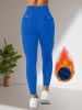 Sports high waisted and hip lifting yoga pants, button pockets, sports leggings, tight fitting slimming and warm work pants for women